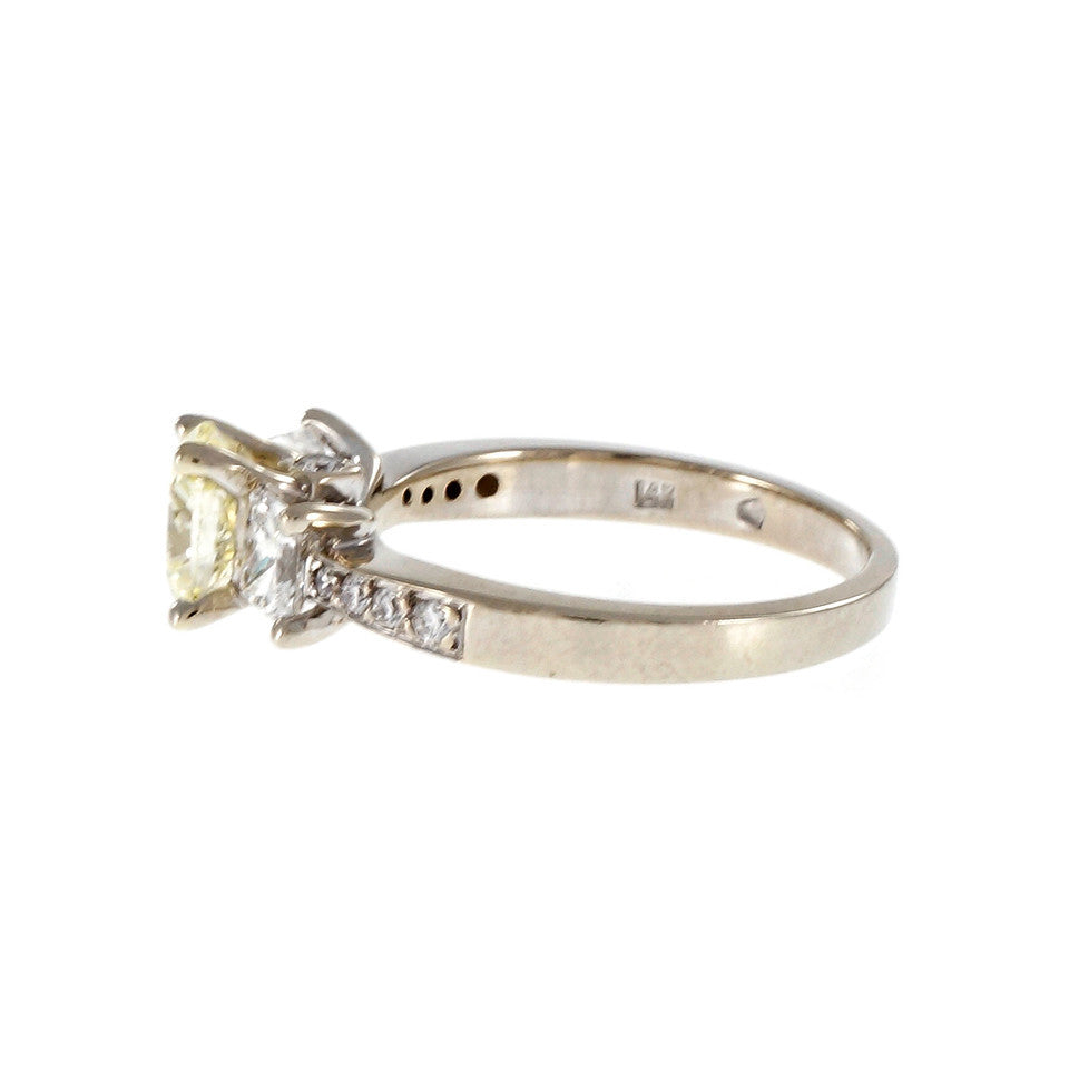 Estate Light Yellow Diamond Engagement Ring Princess Cut Sides 14k White Gold – image 9