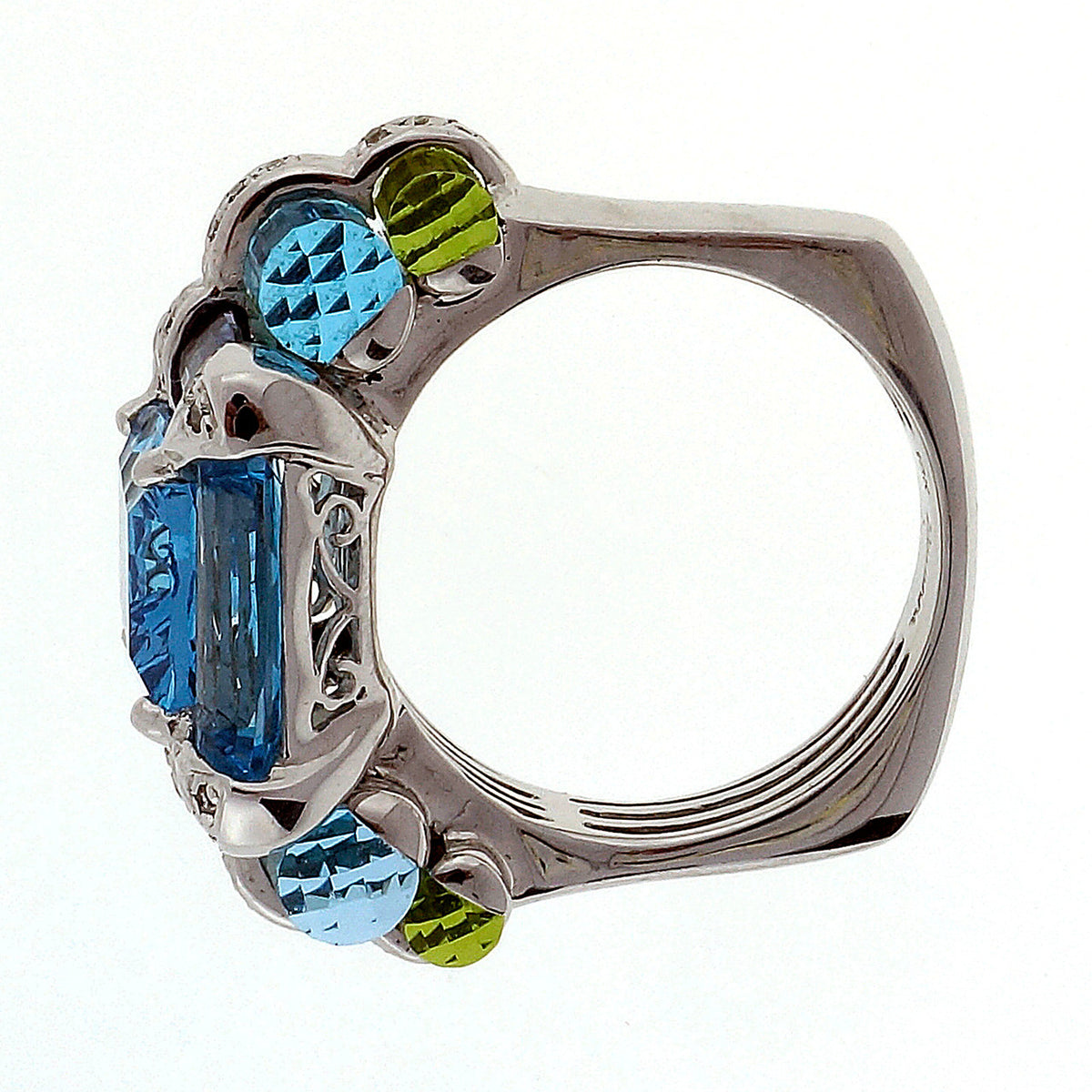 Bellari 12.00 Carat Blue Topaz Peridot Iolite White Gold Ring – image 9