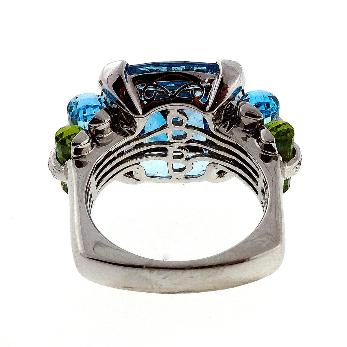 Bellari 12.00 Carat Blue Topaz Peridot Iolite White Gold Ring – image 10