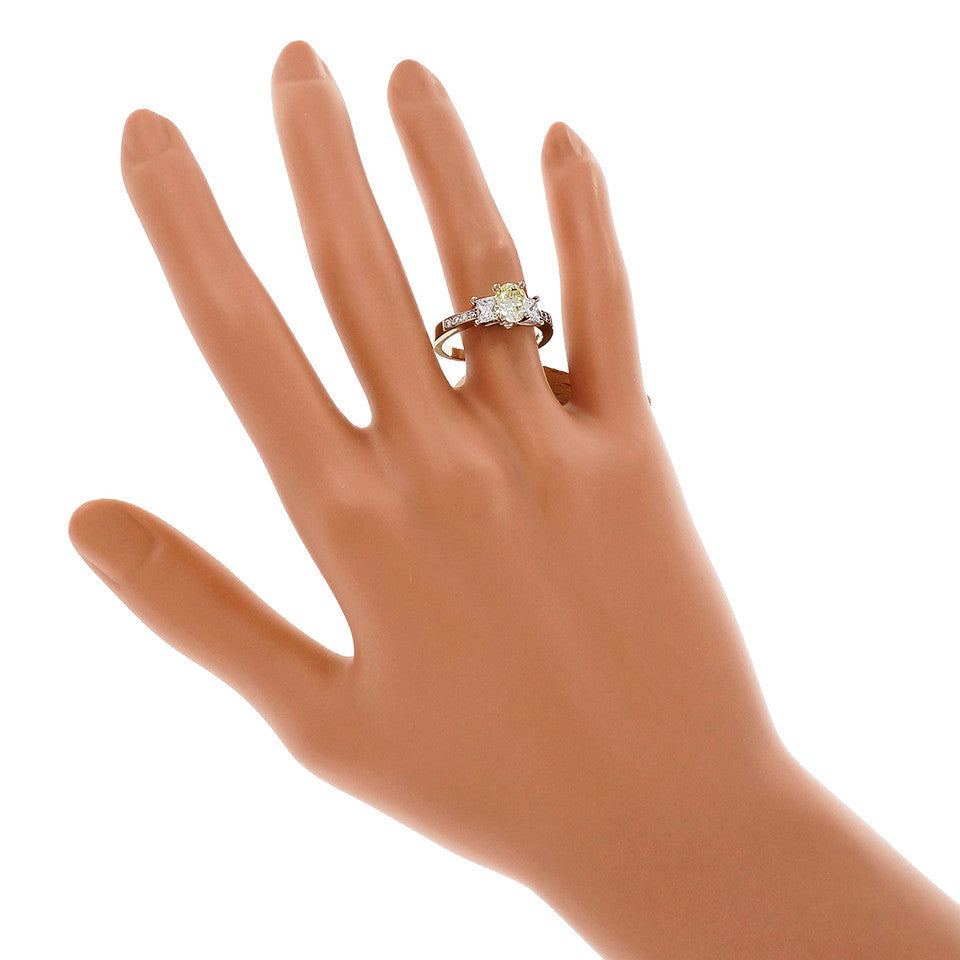 Estate Light Yellow Diamond Engagement Ring Princess Cut Sides 14k White Gold – image 12