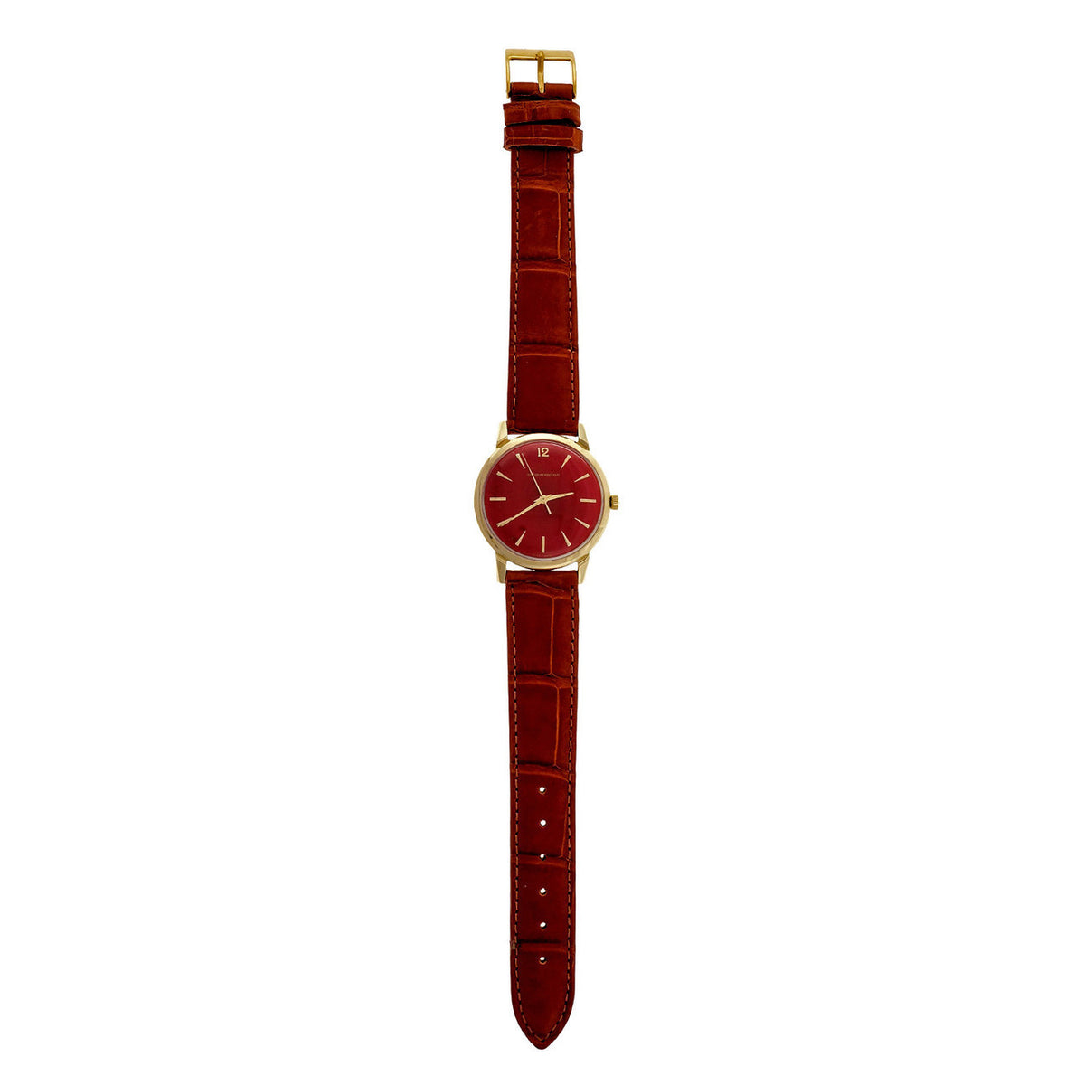 1960 Girard Perregaux Automatic 14k Strap Wrist Watch Custom Colored Red Dial – image 2