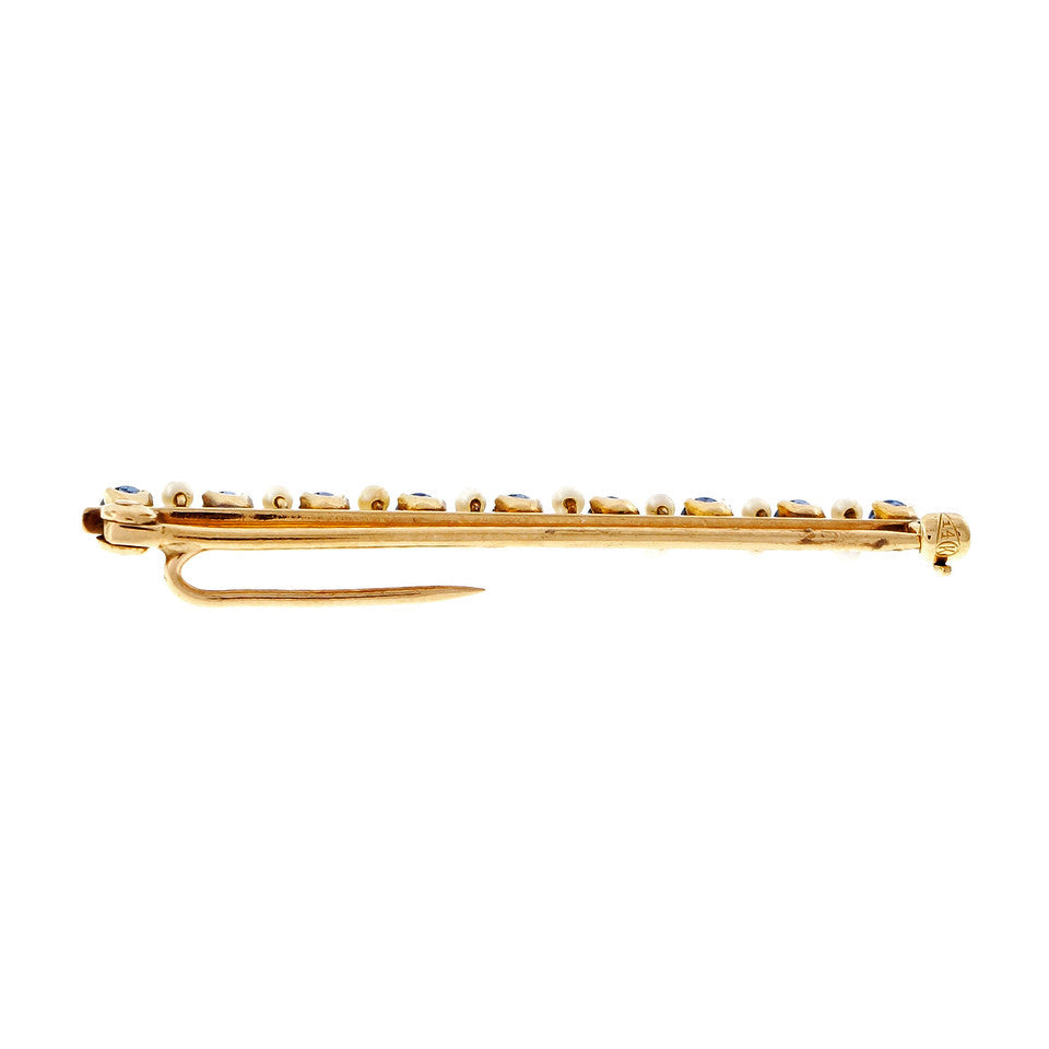 Natural Estate Montana Sapphire Natural Pearl Bar Pin 14k Yellow Gold – image 3