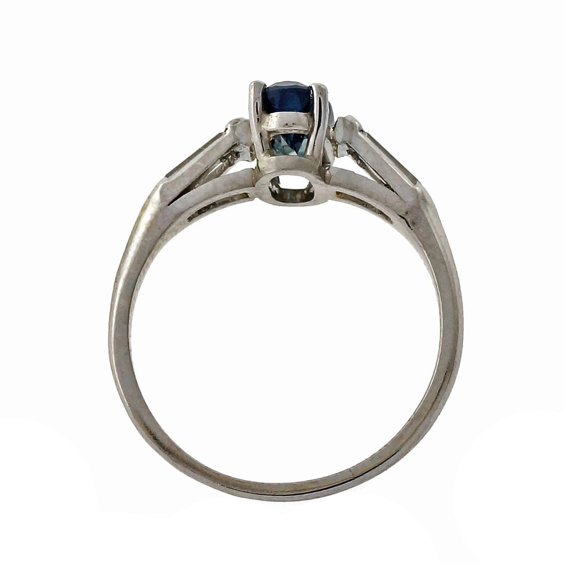 Vintage Platinum Mint Blue Green Oval 1.62ct Sapphire Platinum Engagement Ring – image 9