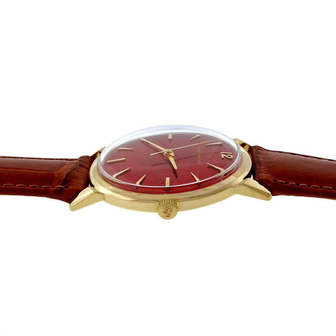 1960 Girard Perregaux Automatic 14k Strap Wrist Watch Custom Colored Red Dial – image 4