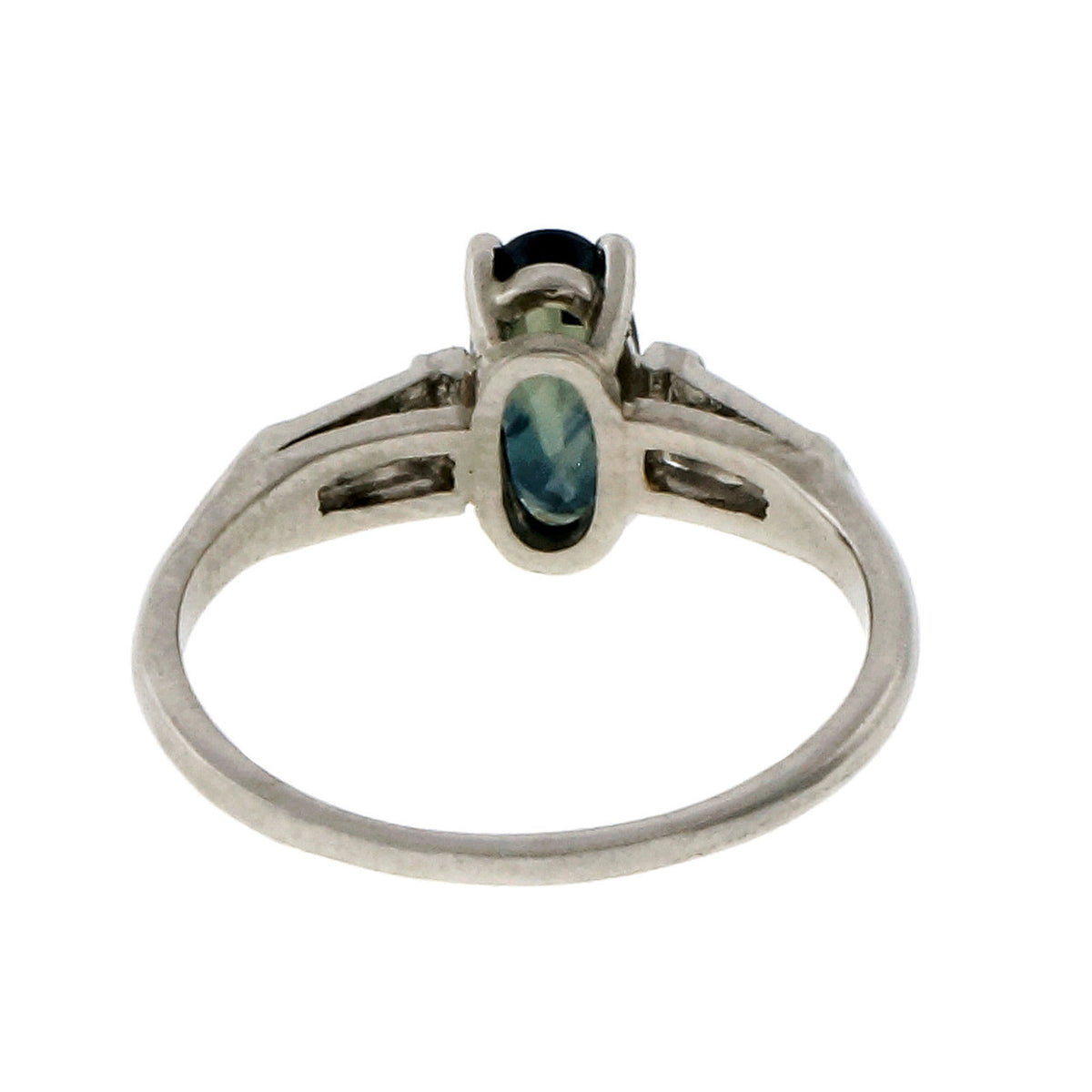 Vintage Platinum Mint Blue Green Oval 1.62ct Sapphire Platinum Engagement Ring – image 10