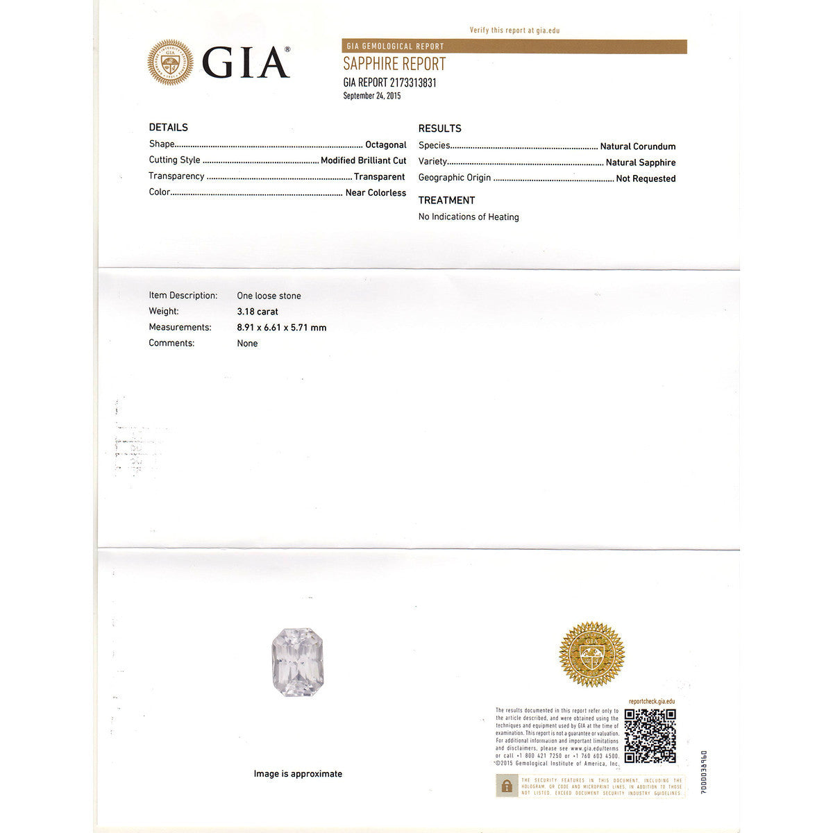 GIA 3.18 Carat Natural White Sapphire Diamond Platinum Engagement Ring – image 3