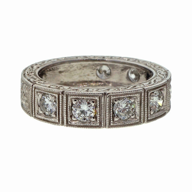 Platinum Diamond Wedding Band 1.01ct PSD Art Deco Style