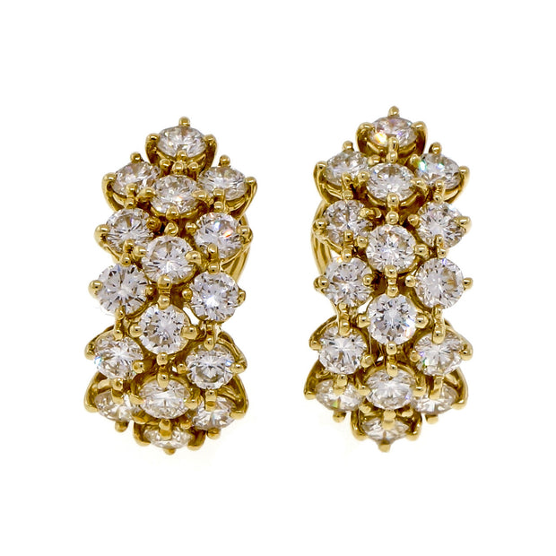 Estate Kurt Gutmann 18k Yellow Gold 4.50ct Fine Diamond Three Row Earrings