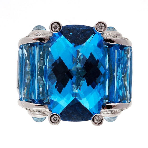 Bellari 19.99 Carat  Blue Topaz 19.99 Carat White Gold Diamond Ring
