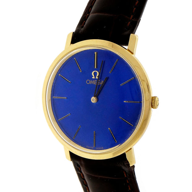 1960 Omega 18k Manual Wind Watch With Custom Colored Shiny Blue Dial