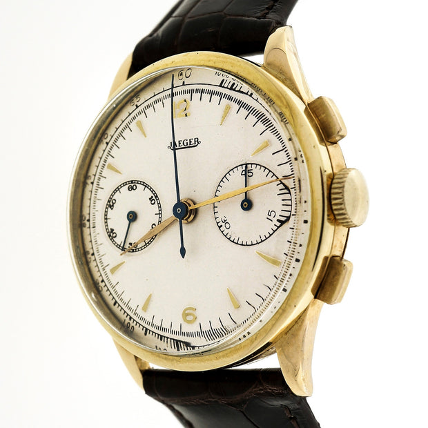 1950 To 1960 Jager 18k Yellow Gold Large Size Chronograph