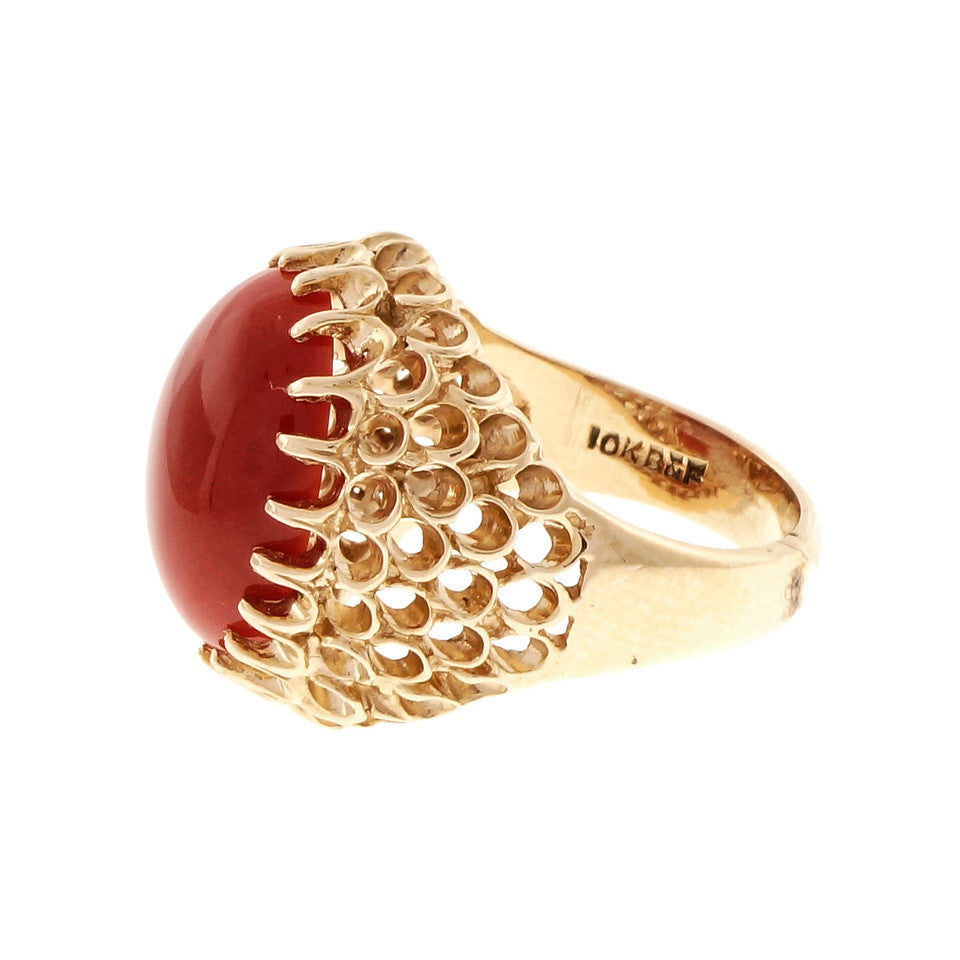 Natural Certified Red Orange Coral Ring Baden & Foss 14k Yellow Gold – image 3