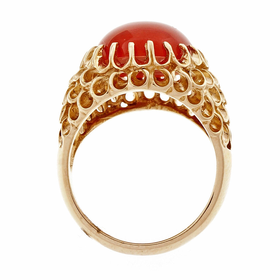 Natural Certified Red Orange Coral Ring Baden & Foss 14k Yellow Gold – image 4