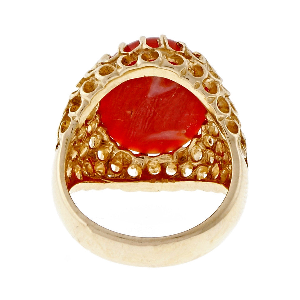 Natural Certified Red Orange Coral Ring Baden & Foss 14k Yellow Gold – image 5