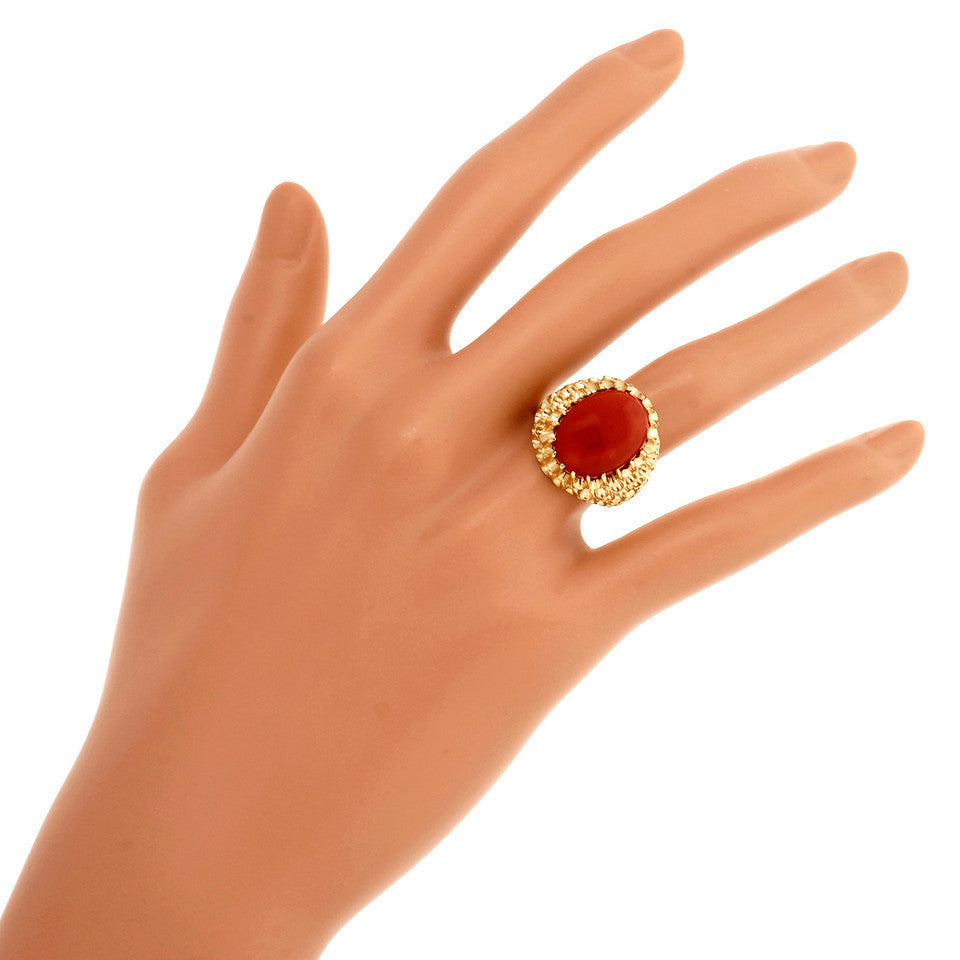 Natural Certified Red Orange Coral Ring Baden & Foss 14k Yellow Gold – image 6