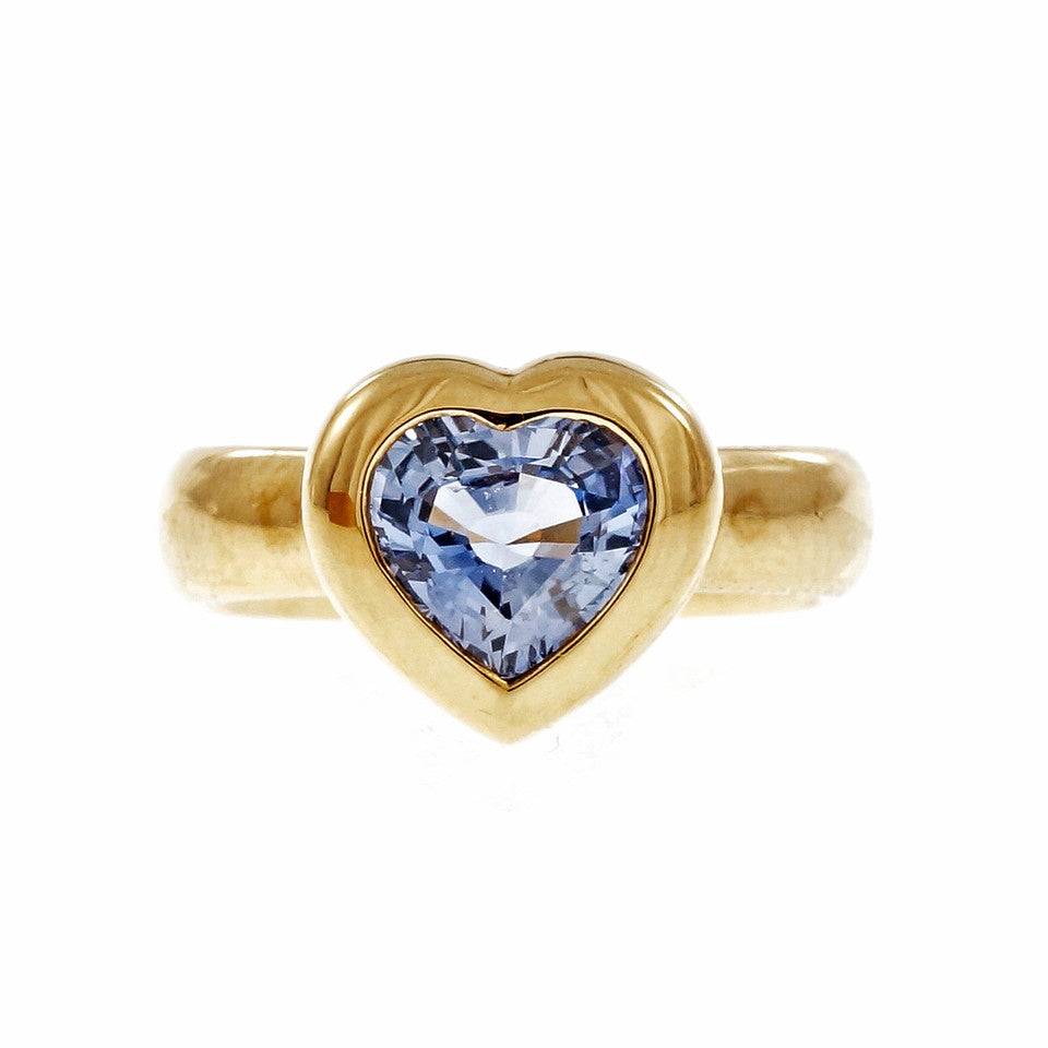 Tiffany Blue Sapphire Heart Ring 18k Yellow Gold Periwinkle Blue