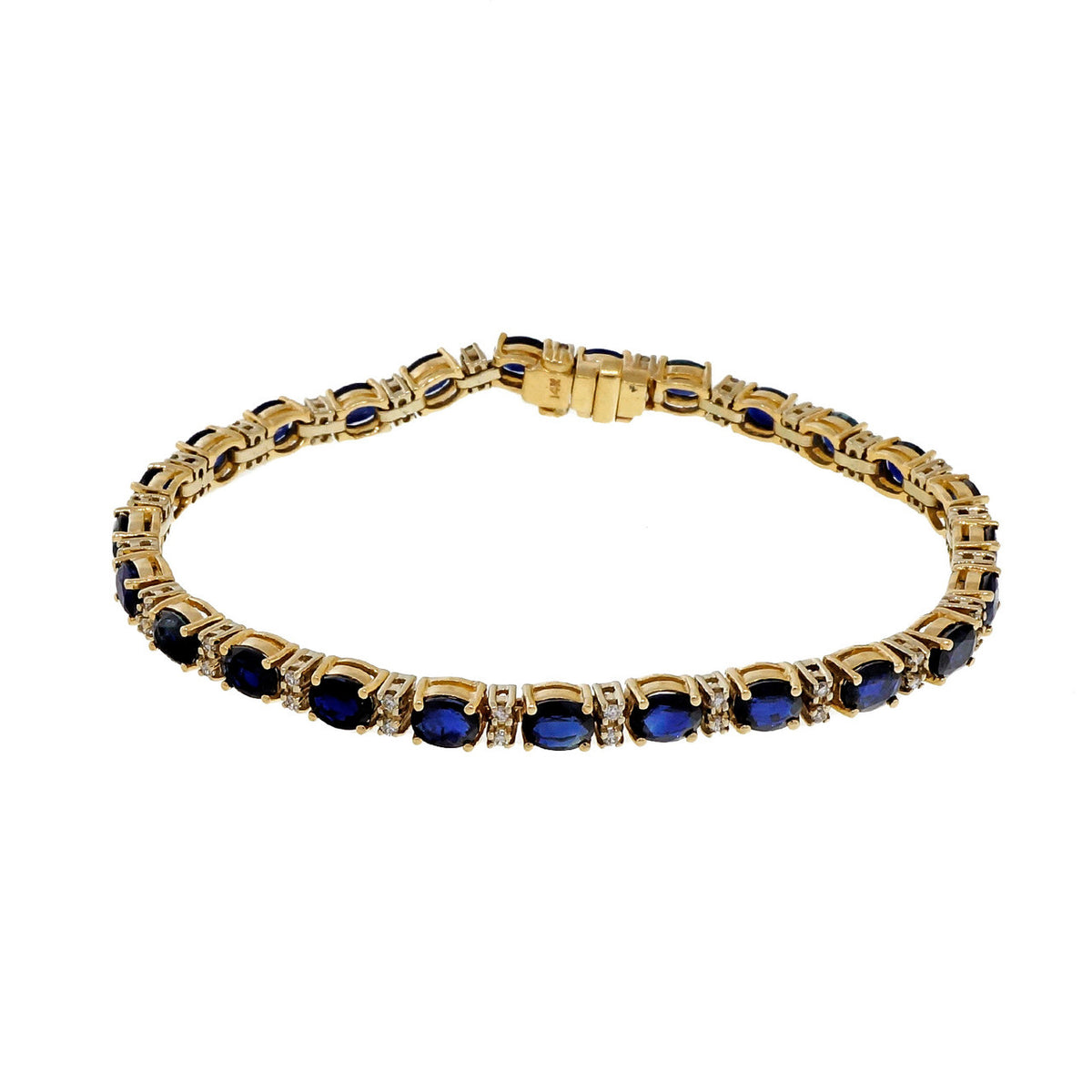 Estate 12.50ct Royal Blue Sapphire Diamond 14k Yellow Gold Bracelet