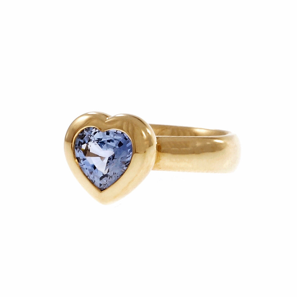 Tiffany Blue Sapphire Heart Ring 18k Yellow Gold Periwinkle Blue – image 2