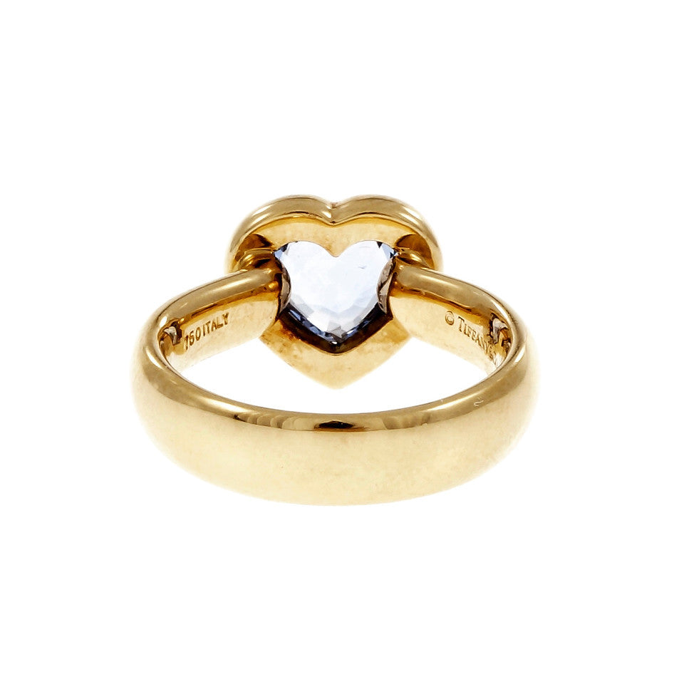 Tiffany Blue Sapphire Heart Ring 18k Yellow Gold Periwinkle Blue – image 4