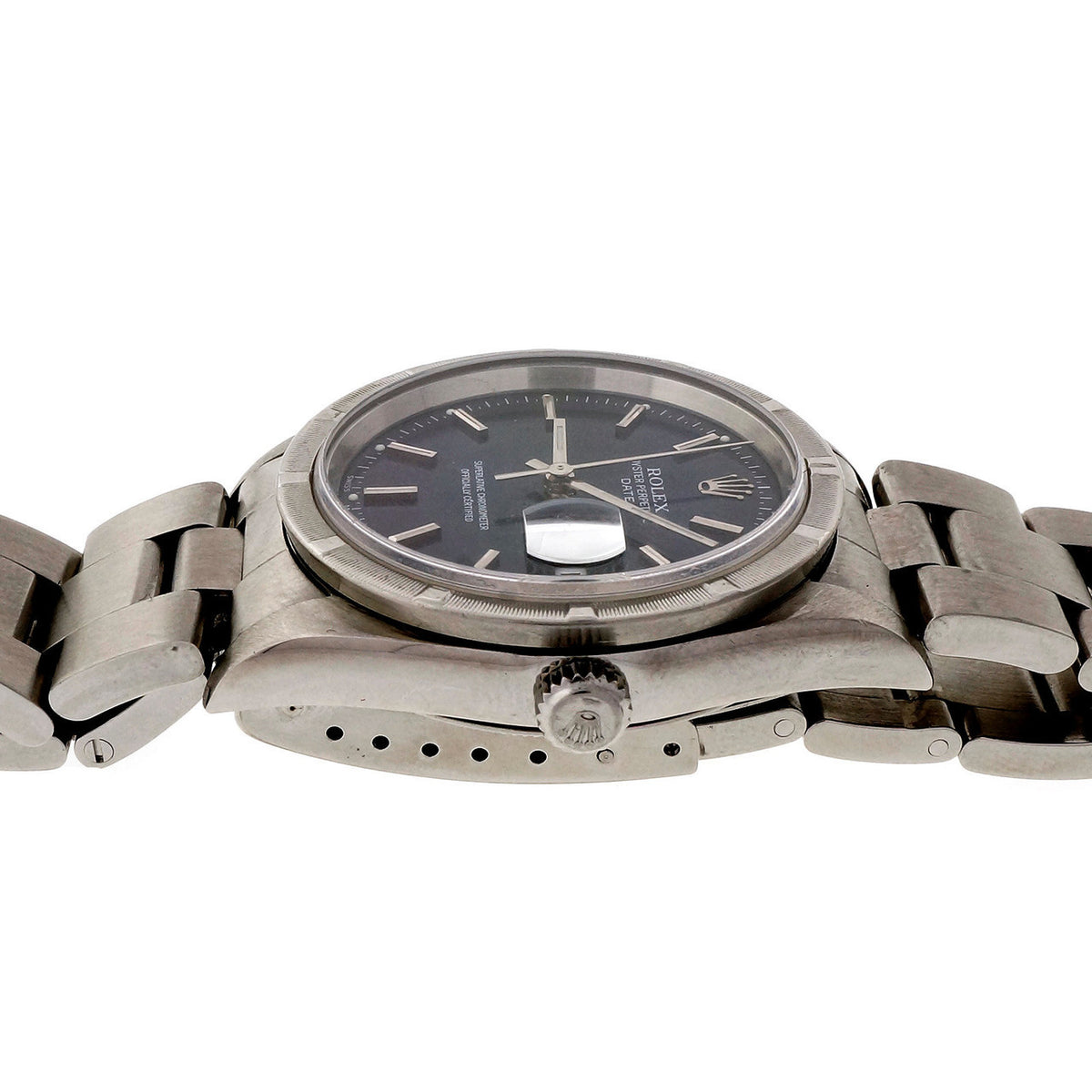 1999 Steel Rolex Date 15210 Factory Blue Dial – image 4