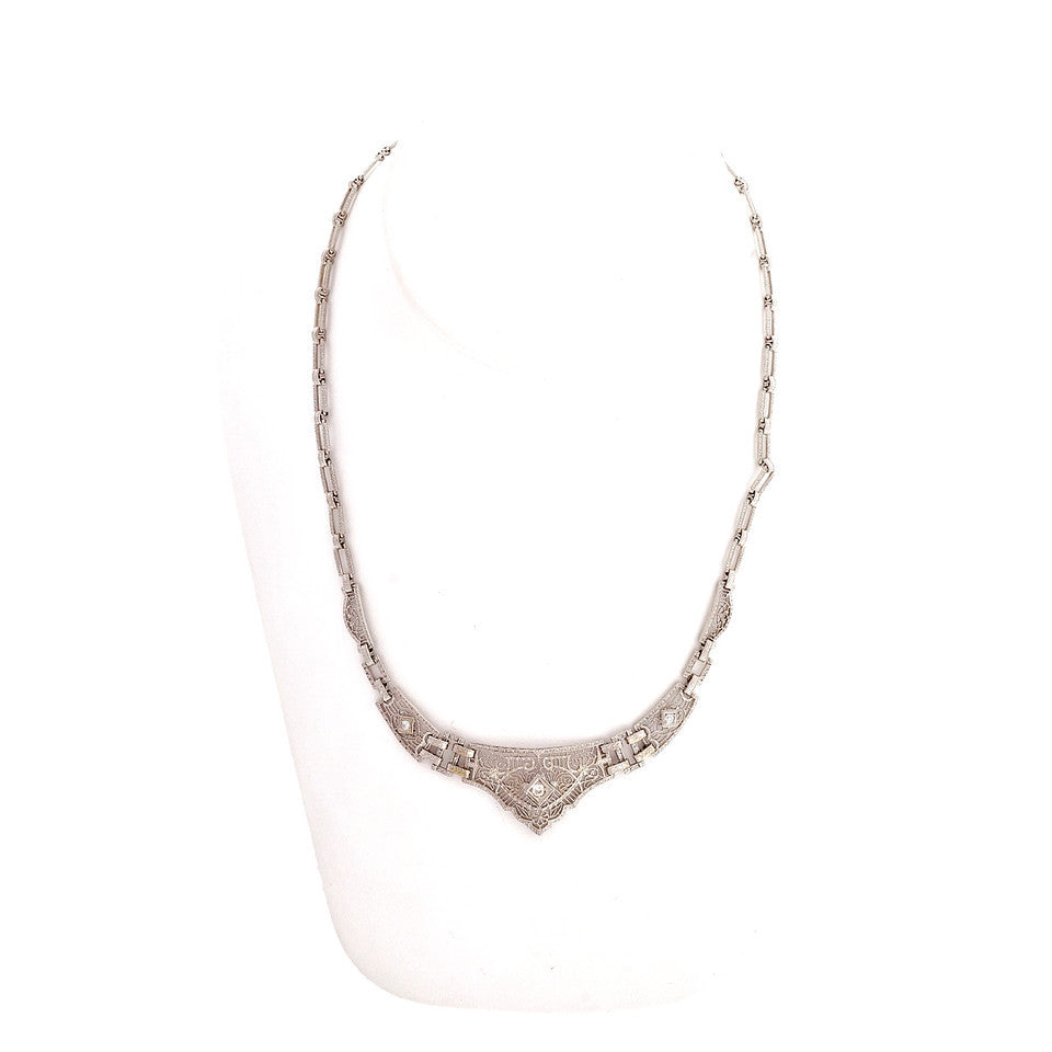 Art Deco Platinum Gold Filigree Diamond Necklace Old European Cut – image 6