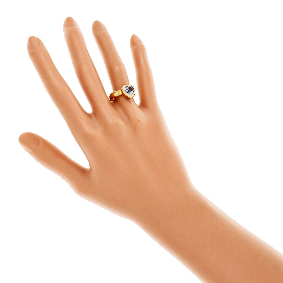 Tiffany Blue Sapphire Heart Ring 18k Yellow Gold Periwinkle Blue – image 6