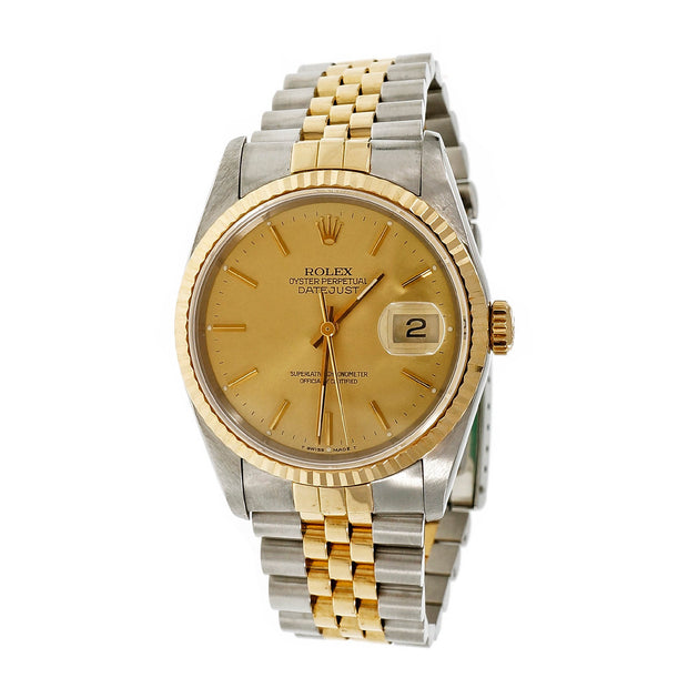 Rolex Datejust Gold Dial 16233 Wrist Watch 18k Steel Original Sticker