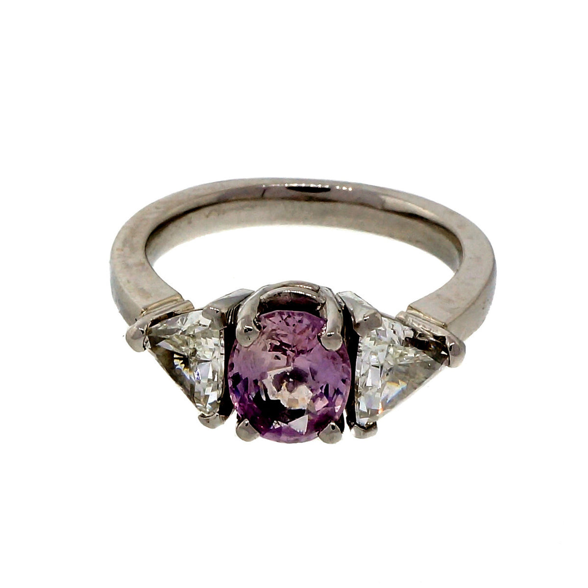 Rare Light Pink Natural 1.45ct Sapphire Platinum Ring 1.50ct Trilliant Diamond