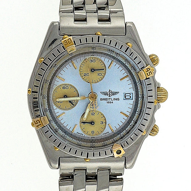 Breitling Chronomat 18k Steel D10347 Automatic Date Rare Silver Dial