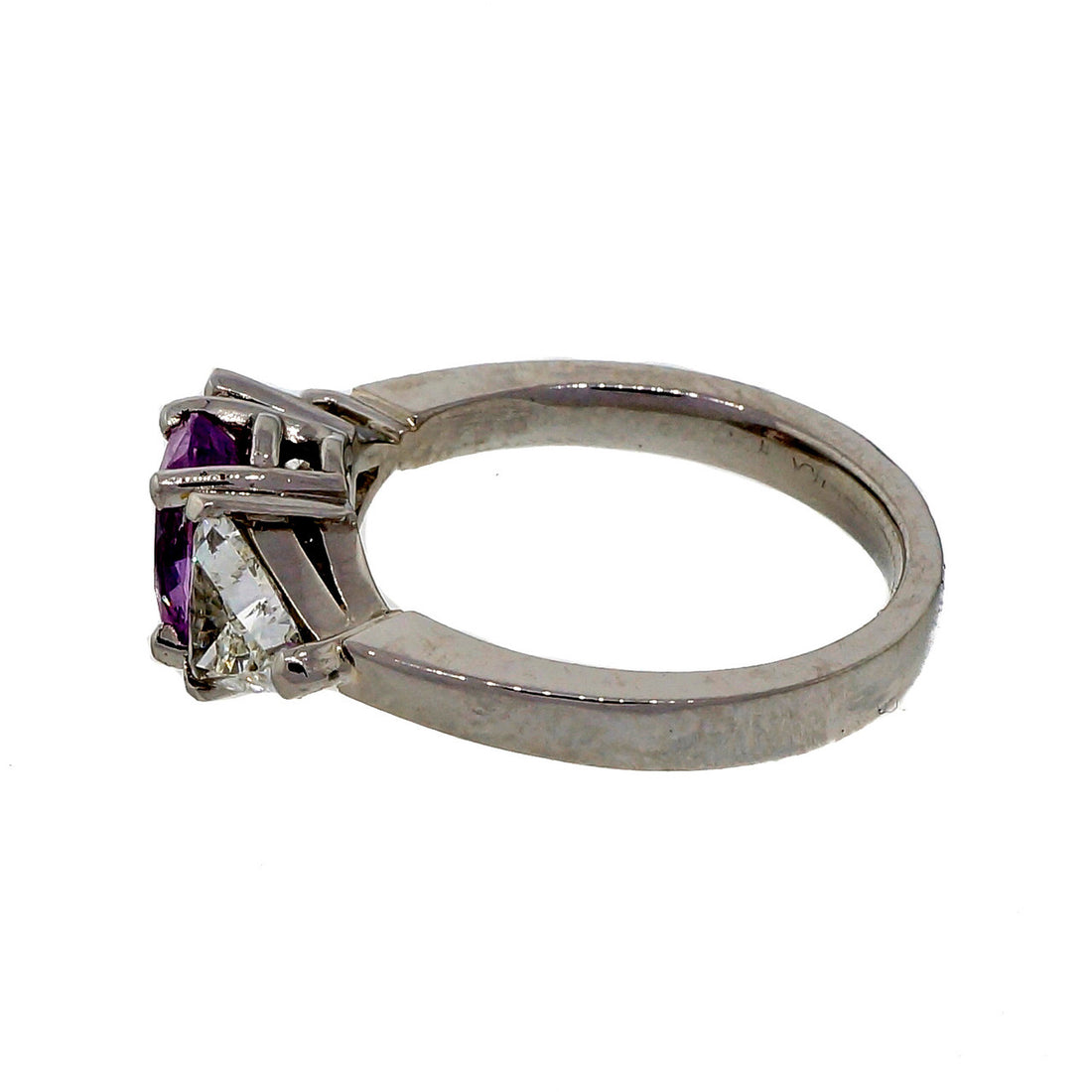 Rare Light Pink Natural 1.45ct Sapphire Platinum Ring 1.50ct Trilliant Diamond – image 8