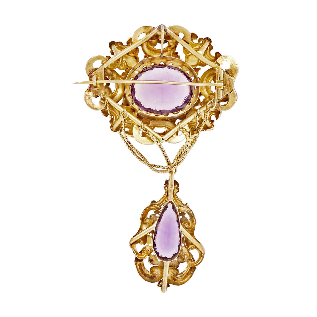 Georgian Antique 1800 Pin Pendant Amethyst Natural Pearl 14k Detachable Dangle – image 2