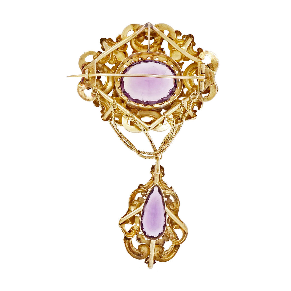 Georgian Antique 1800 Pin Pendant Amethyst Natural Pearl 14k Detachable Dangle – image 2
