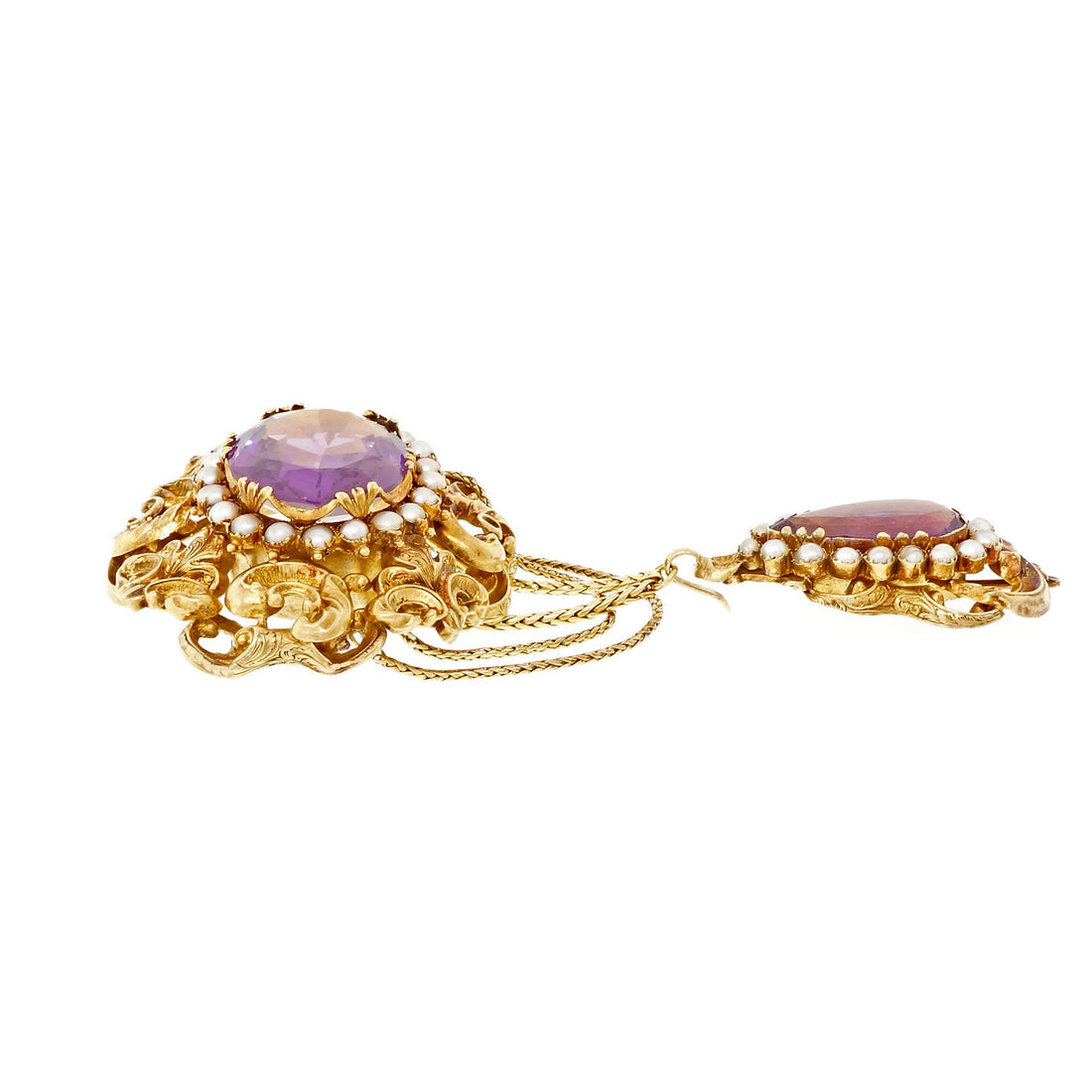Georgian Antique 1800 Pin Pendant Amethyst Natural Pearl 14k Detachable Dangle – image 3