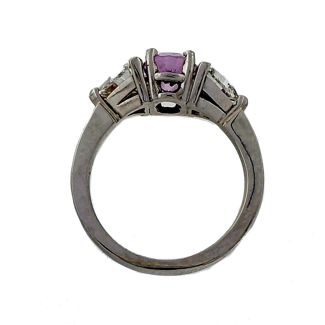 Rare Light Pink Natural 1.45ct Sapphire Platinum Ring 1.50ct Trilliant Diamond – image 4