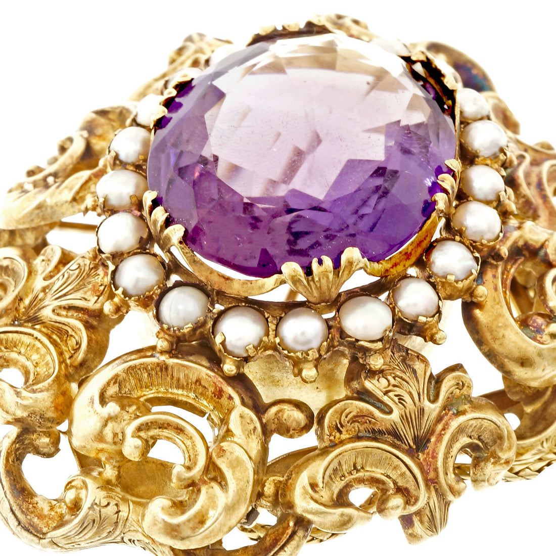 Georgian Antique 1800 Pin Pendant Amethyst Natural Pearl 14k Detachable Dangle – image 4