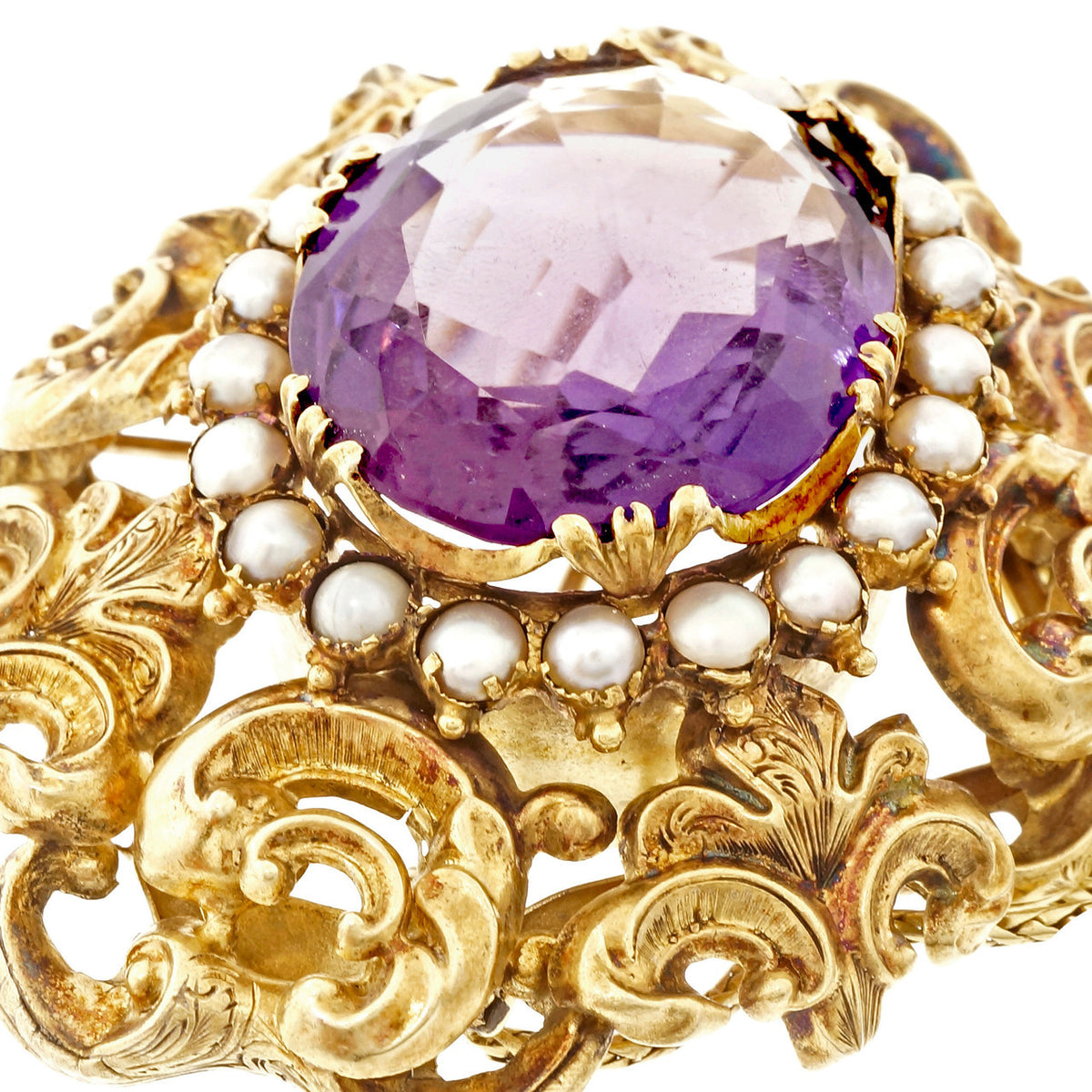Georgian Antique 1800 Pin Pendant Amethyst Natural Pearl 14k Detachable Dangle – image 4