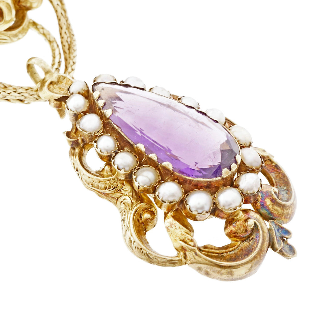 Georgian Antique 1800 Pin Pendant Amethyst Natural Pearl 14k Detachable Dangle – image 5