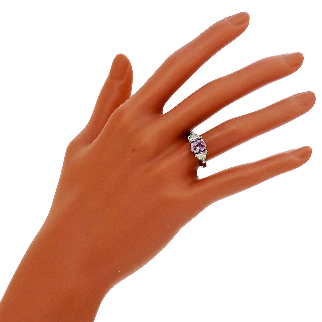 Rare Light Pink Natural 1.45ct Sapphire Platinum Ring 1.50ct Trilliant Diamond – image 6