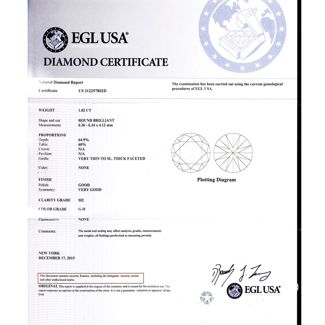 EGL Certified 1.02 Carat Diamond Platinum Engagement Ring – image 4