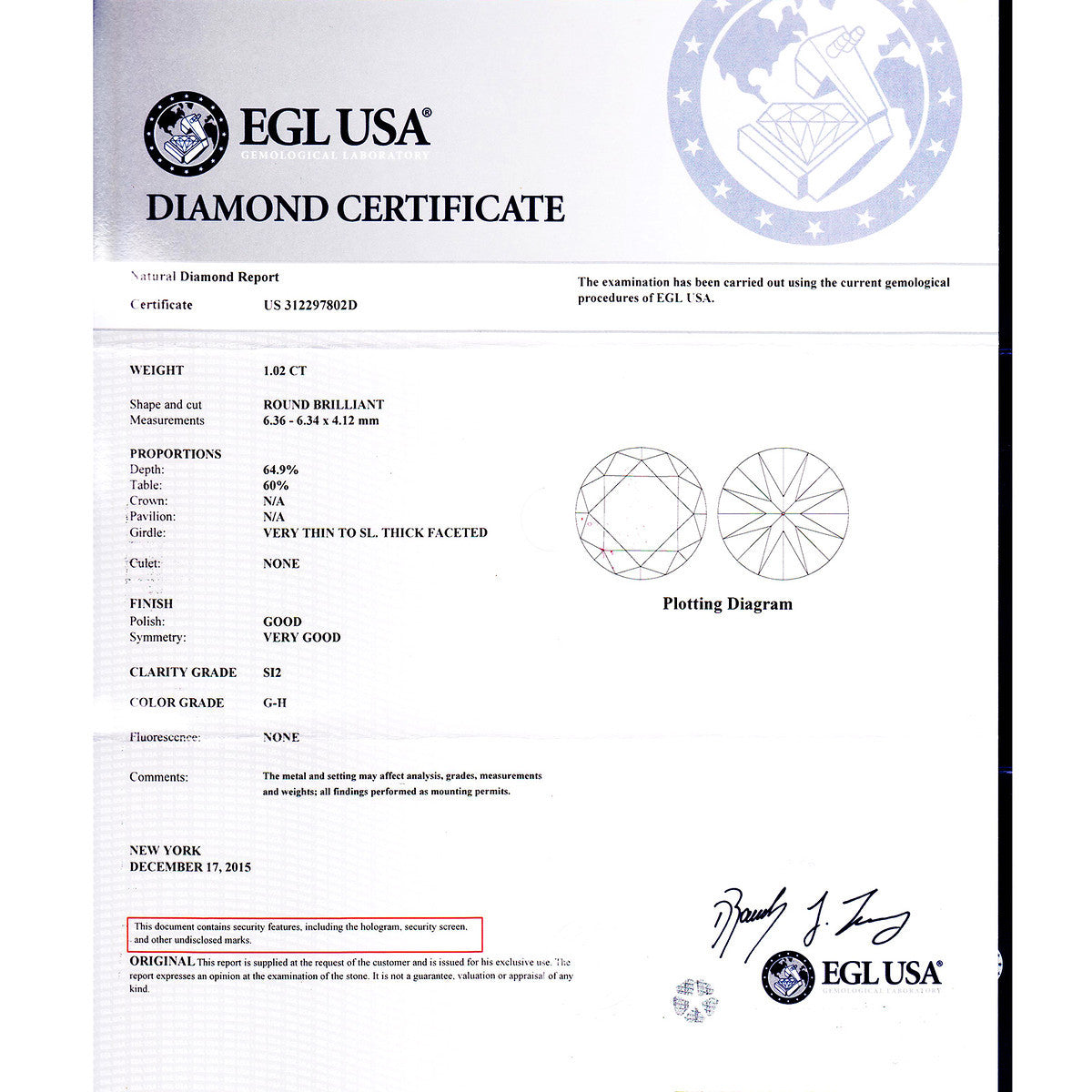 EGL Certified 1.02 Carat Diamond Platinum Engagement Ring – image 4