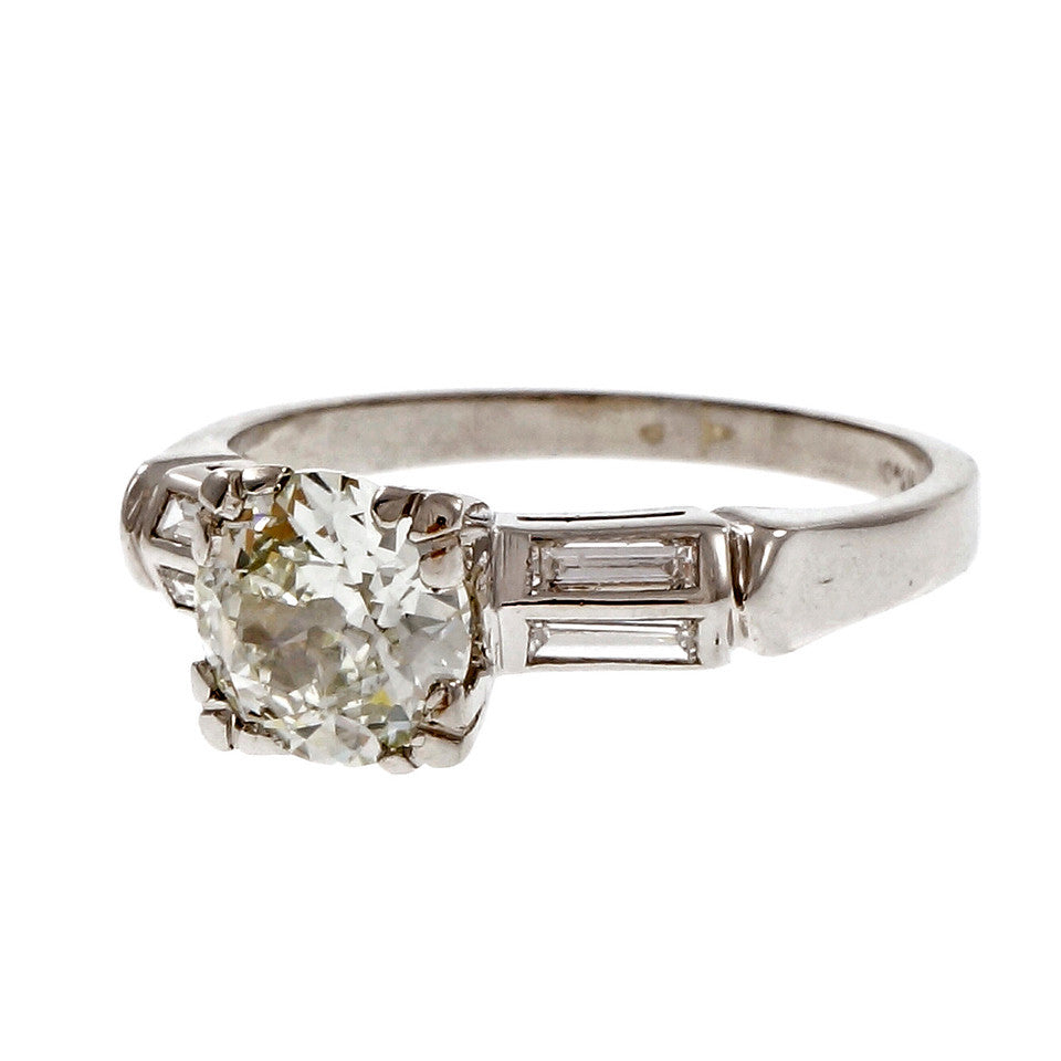 GIA Certified Yellow Green Diamond Engagement Ring Old European Cut Platinum – image 8