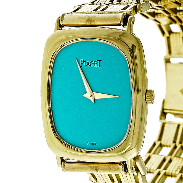 Vintage 1970 Piaget 9251 9P2 18k Yellow Gold Watch Custom Colored Turquoise Dial