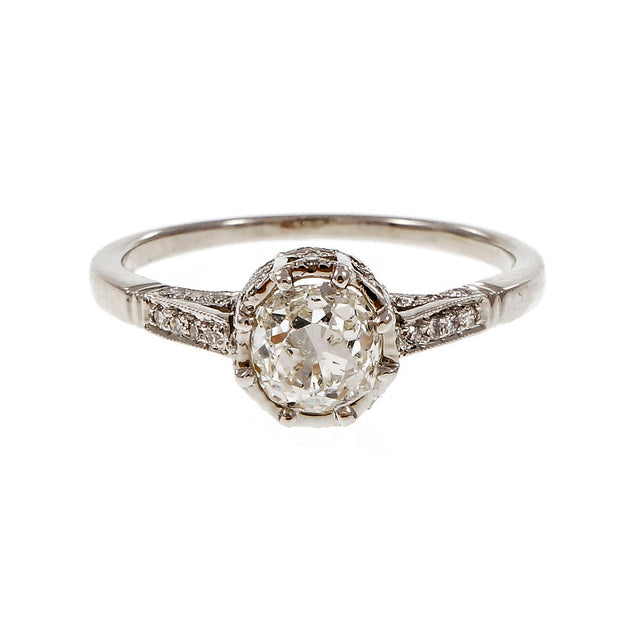 Vintage Old Mine Cushion Cut Diamond Engagement Ring Platinum