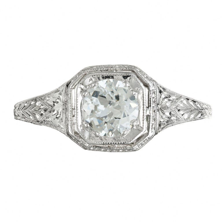 EGL Certified .55 Carat Diamond Edwardian Platinum Engagement Ring – image 2