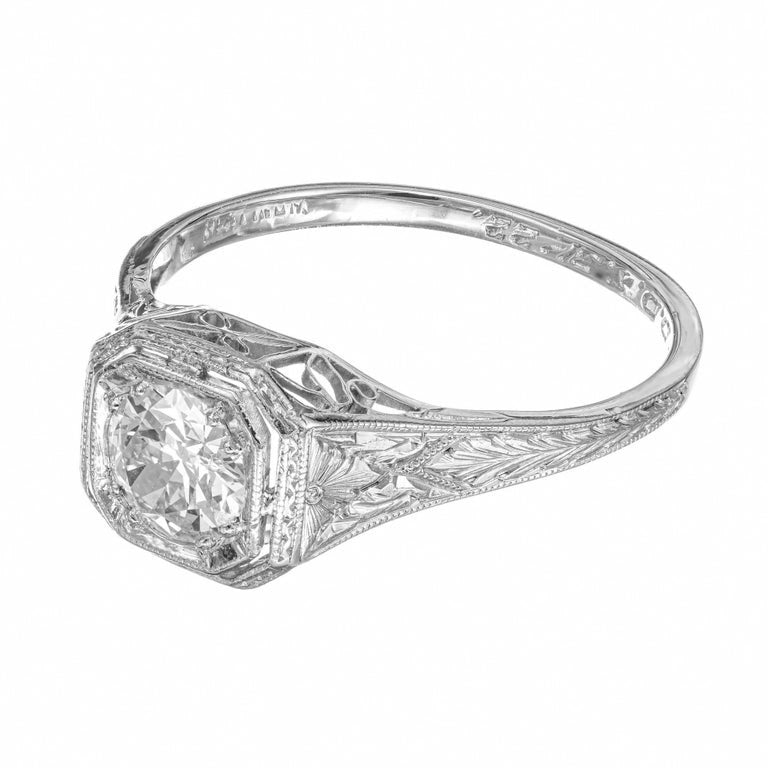 EGL Certified .55 Carat Diamond Edwardian Platinum Engagement Ring – image 4