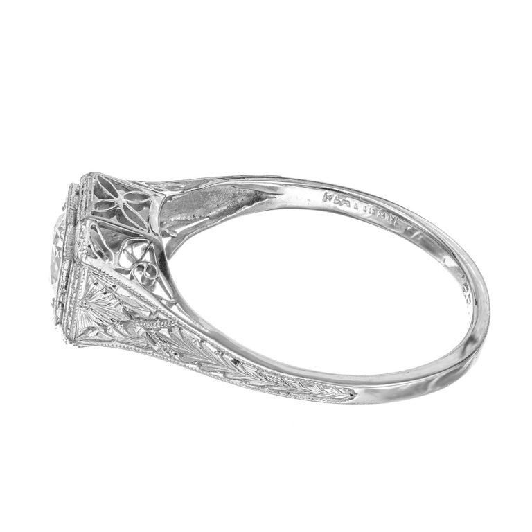 EGL Certified .55 Carat Diamond Edwardian Platinum Engagement Ring – image 5
