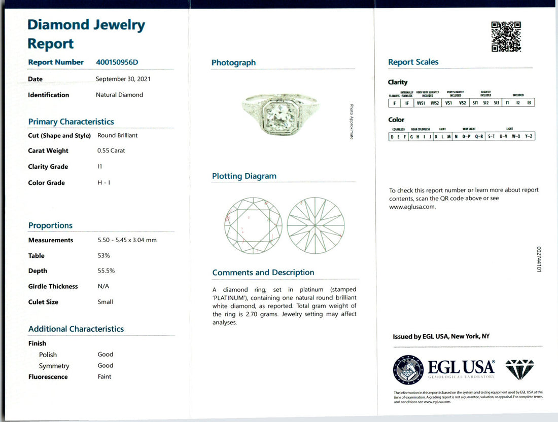 EGL Certified .55 Carat Diamond Edwardian Platinum Engagement Ring – image 3