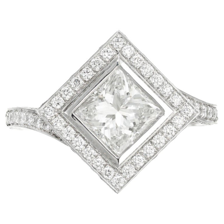 Peter Suchy GIA Certified Princess Cut Diamond Halo Engagement Ring