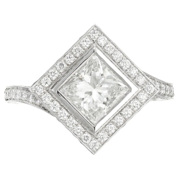 Peter Suchy GIA Certified Princess Cut Diamond Halo Engagement Ring