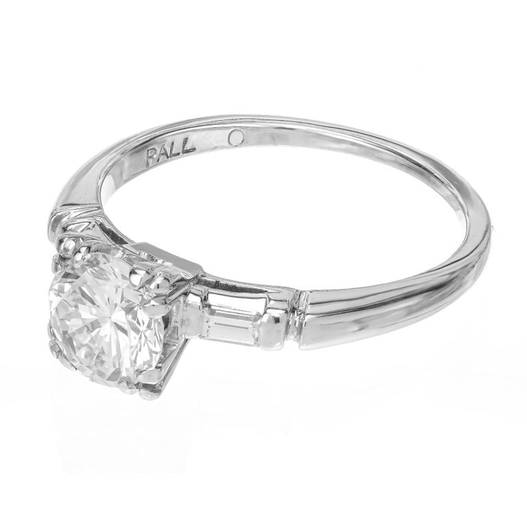 EGL Certified .90 Carat Round Diamond Palladium Three-Stone Engagement Ring – image 4